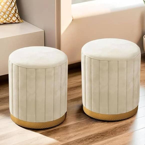 Pouffe for Office Home Decoration & Dressing Table (Set of 2) (15x15x16 Inch) (Cream)