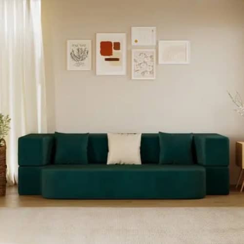 3 Seater Double Foam Pull Out Sofa Cum Bed (Green) (72x48x20 Inch)
