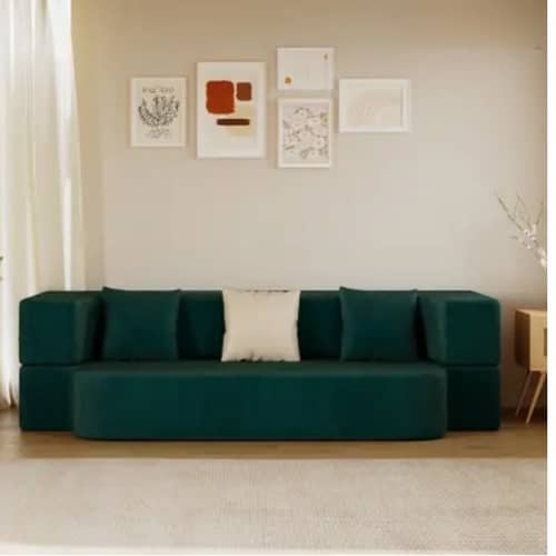 3 Seater Double Foam Pull Out Sofa Cum Bed (Green) (72x48x20 Inch)
