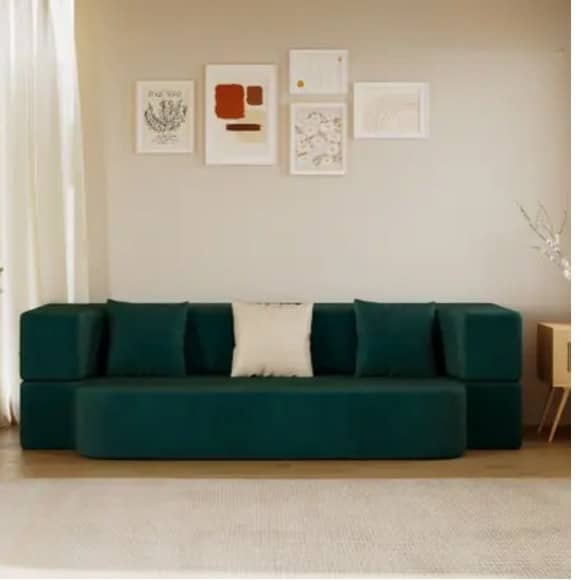 3 Seater Double Foam Pull Out Sofa Cum Bed (Green) (72x48x20 Inch)