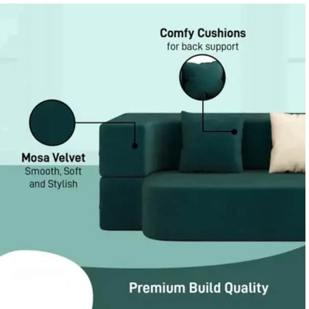 3 Seater Double Foam Pull Out Sofa Cum Bed (Green) (72x48x20 Inch) - rear_view