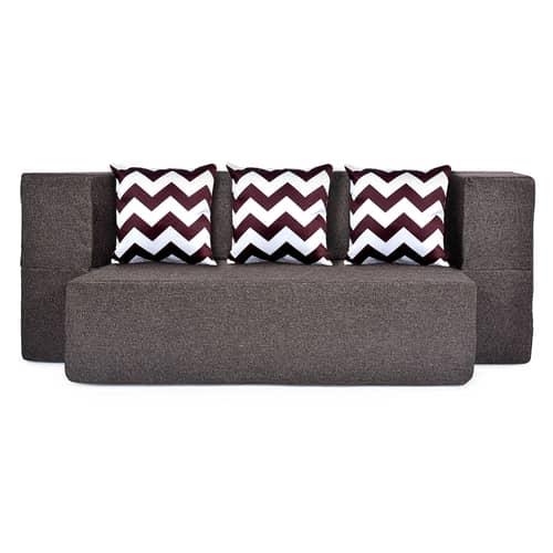 3 Seater Double Foam Fold Out Sofa Cum Bed (Brown) (72x28x14 Inch)