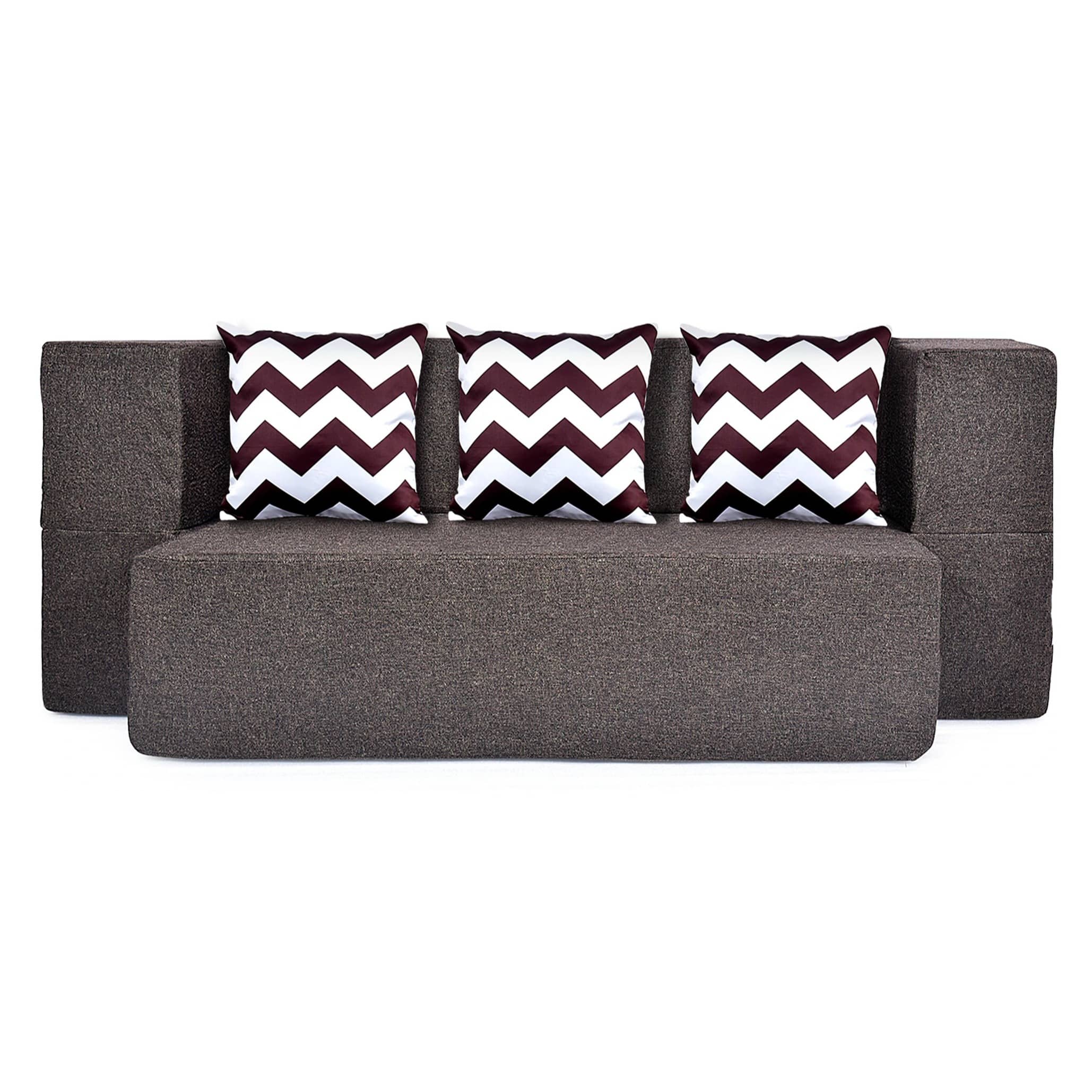 3 Seater Double Foam Fold Out Sofa Cum Bed (Brown) (72x28x14 Inch)