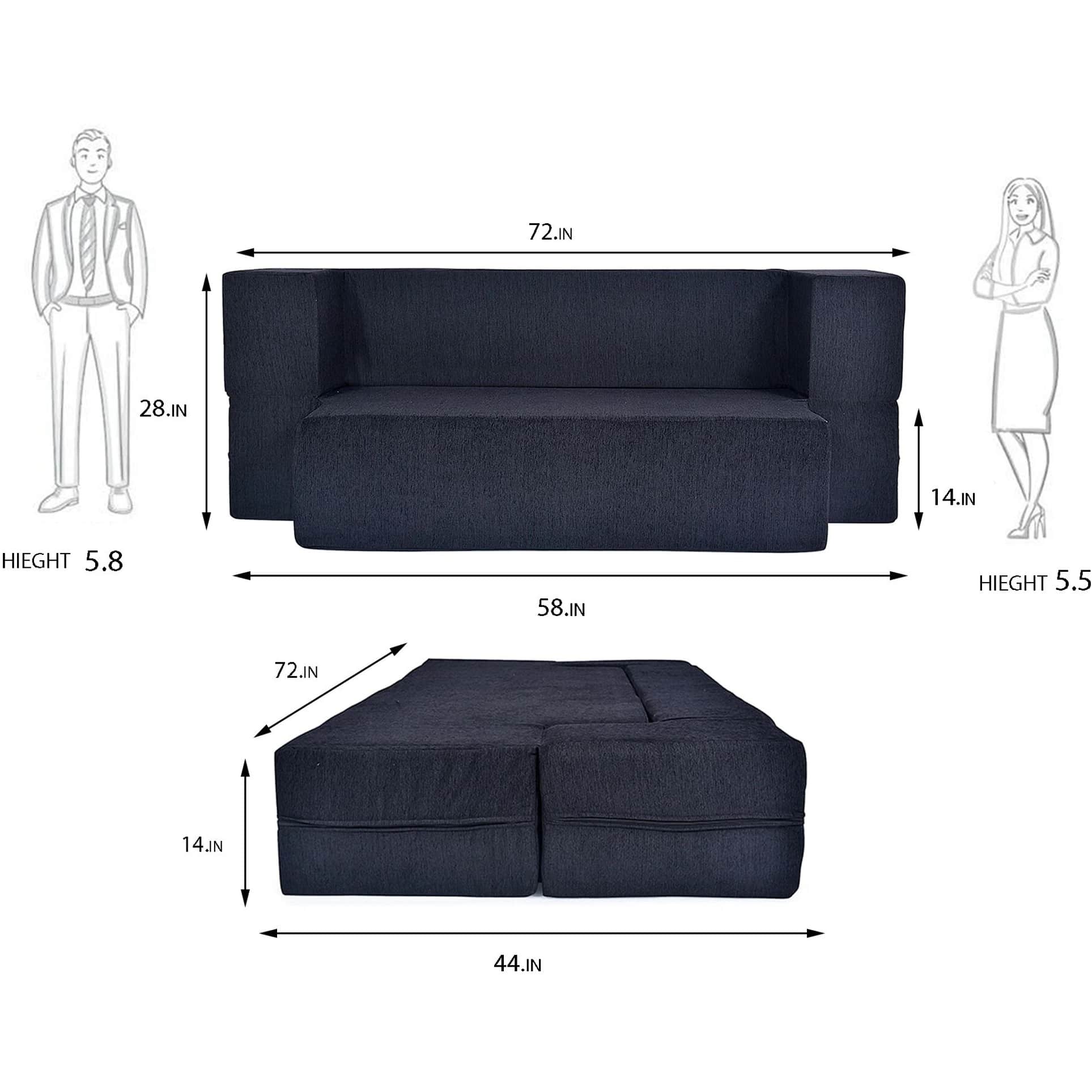 3 Seater Double Foam Fold Out Sofa Cum Bed (Brown) (72x28x14 Inch) - front_view