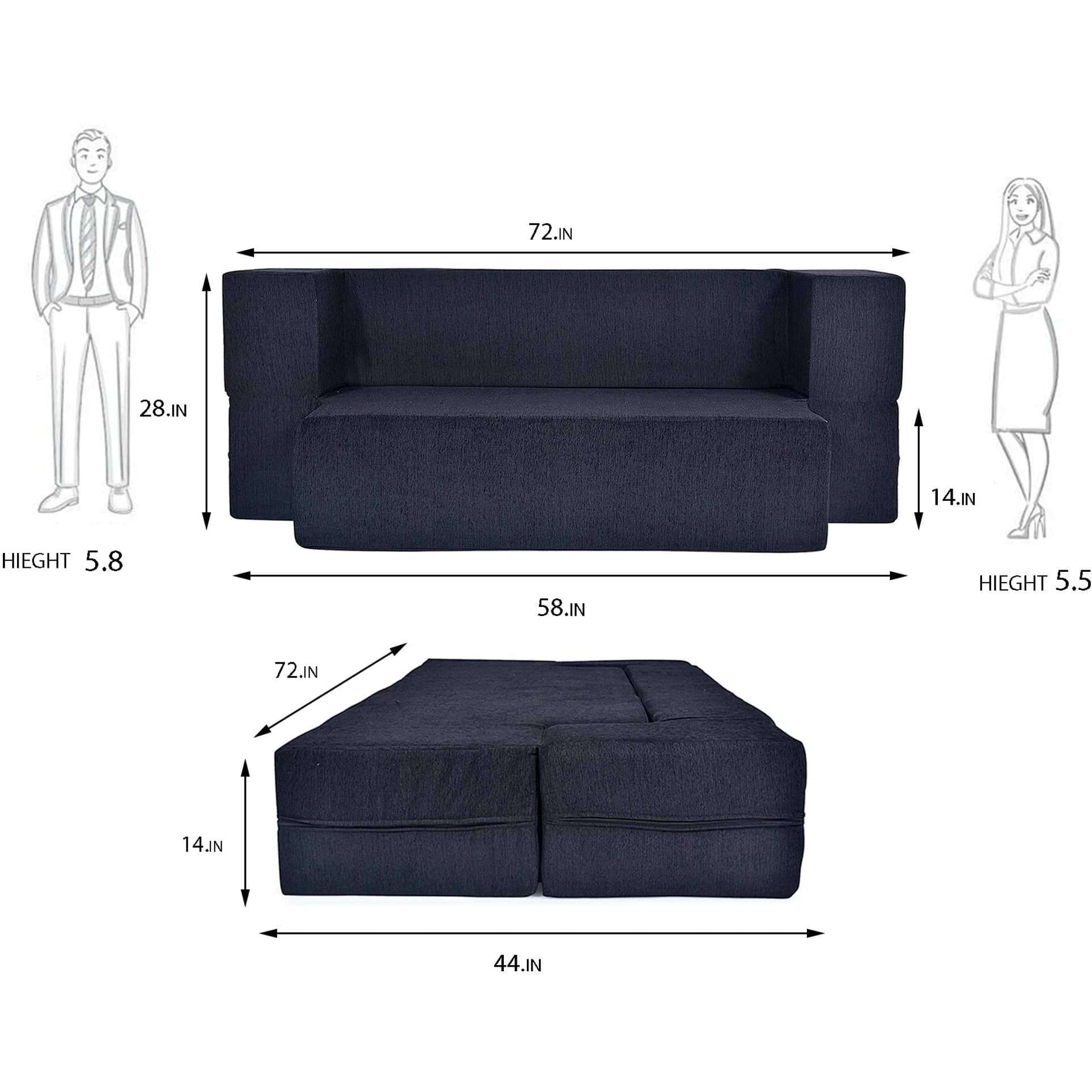 3 Seater Double Foam Fold Out Sofa Cum Bed (Brown) (72x28x14 Inch)