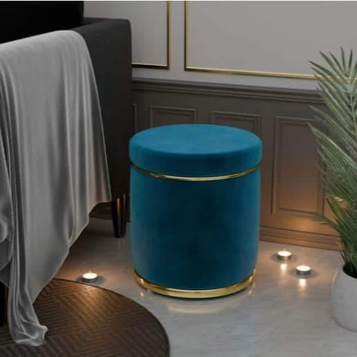 Fabric Padded Seat Pouffe (Aqua) (14x14x16 Inch)