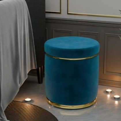 Fabric Padded Seat Pouffe (Aqua) (14x14x16 Inch)