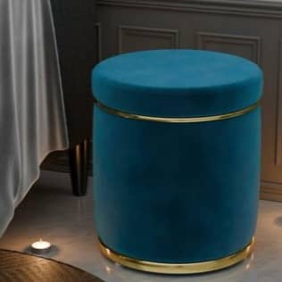 Fabric Padded Seat Pouffe (Aqua) (14x14x16 Inch)