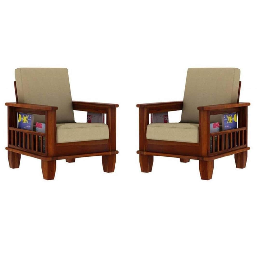 Wooden Single Seater Sofa (Set of 2) - front_view