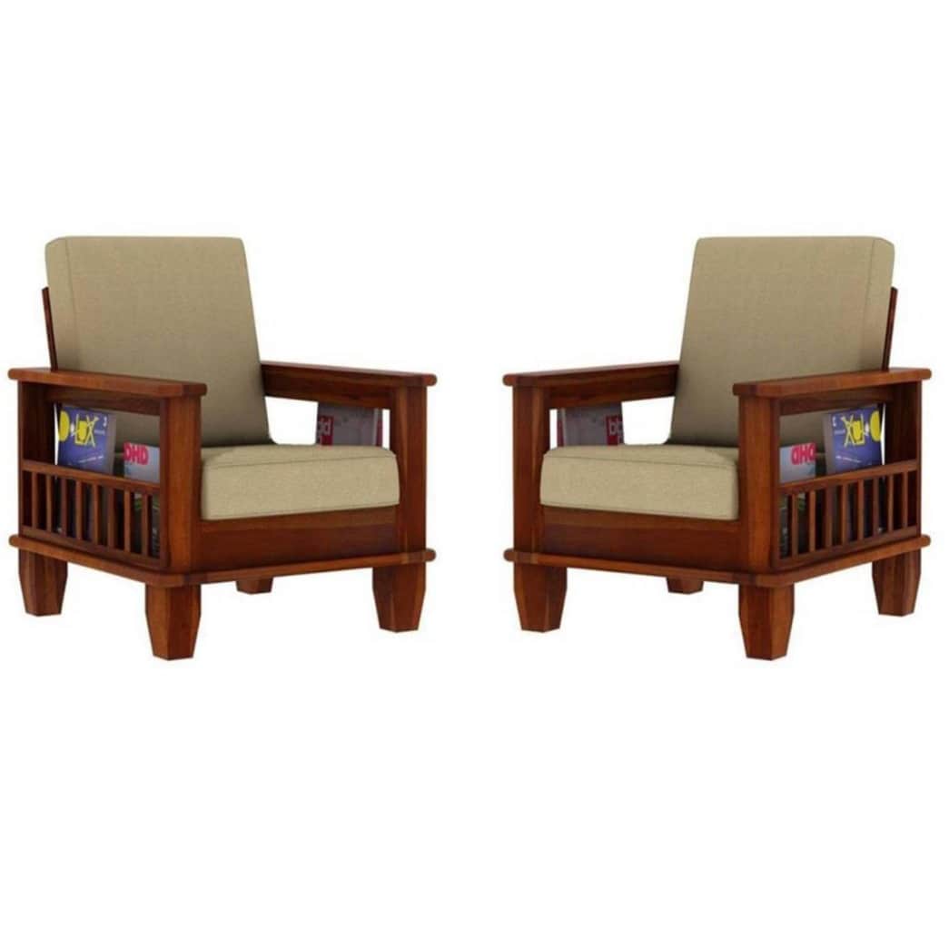 Wooden Single Seater Sofa (Set of 2) - rear_view