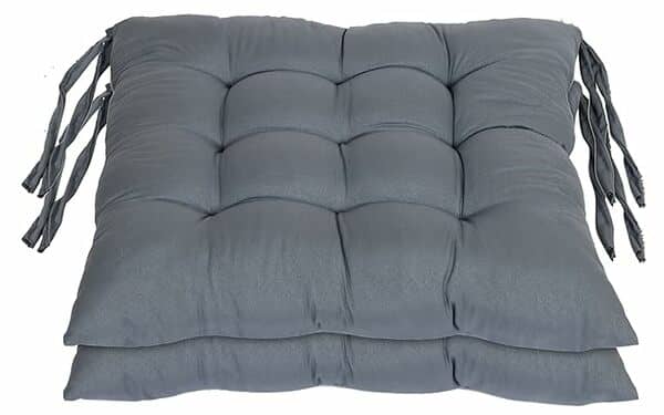 Chair Pads Set of 2 (Grey) | Soft Microfiber Square Seat Cushions with Ties | Comfortable Chair Pads for Home & Office