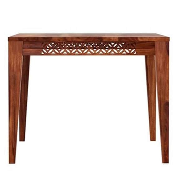 Sheesham Wood CNC 4 Seater Dining Table with Cushioned Chair - rear_view