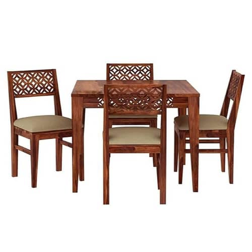 Sheesham Wood CNC 4 Seater Dining Table with Cushioned Chair