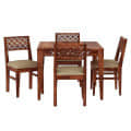 Sheesham Wood CNC 4 Seater Dining Table with Cushioned Chair - left_view