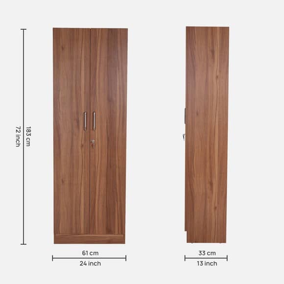 2 Door Wardrobe In Walnut Finish (72x24x13) Inch