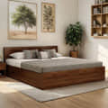 Engineered Wood Queen Size Bed In Walnut Finish (79x61x14) Inch - photo