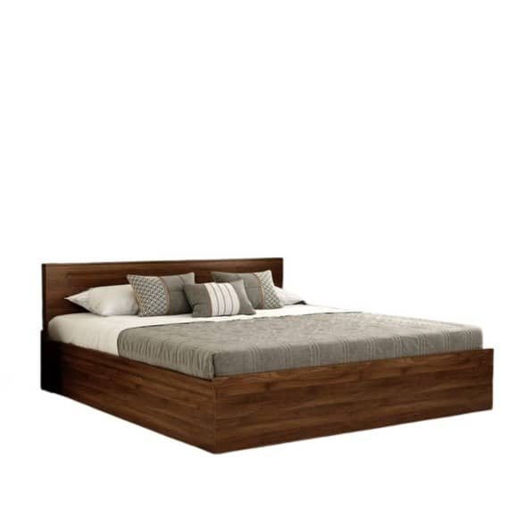 Engineered Wood Queen Size Bed In Walnut Finish (79x61x14) Inch