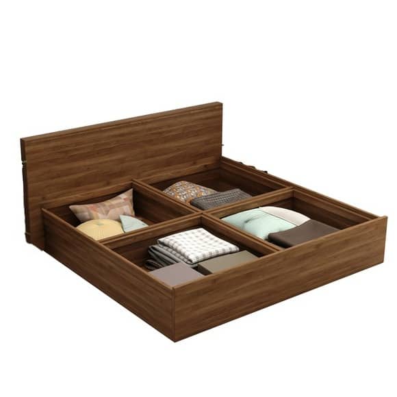 Engineered Wood Queen Size Bed In Walnut Finish (79x61x14) Inch