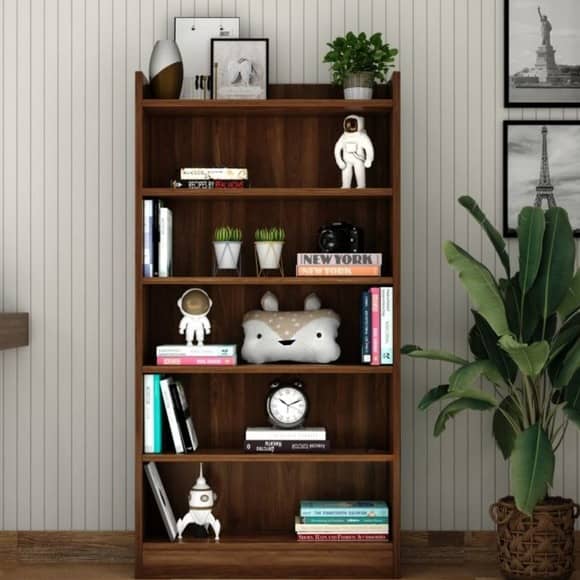 Engineered Wood Book Shelf With Multiple Storage Space (Walnut) (53x9x28) Inch