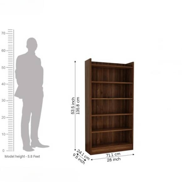 Engineered Wood Book Shelf With Multiple Storage Space (Walnut) (53x9x28) Inch