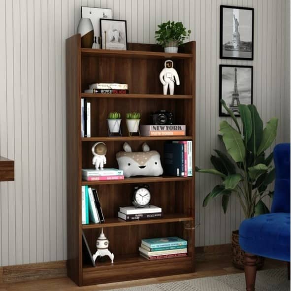 Engineered Wood Book Shelf With Multiple Storage Space (Walnut) (53x9x28) Inch
