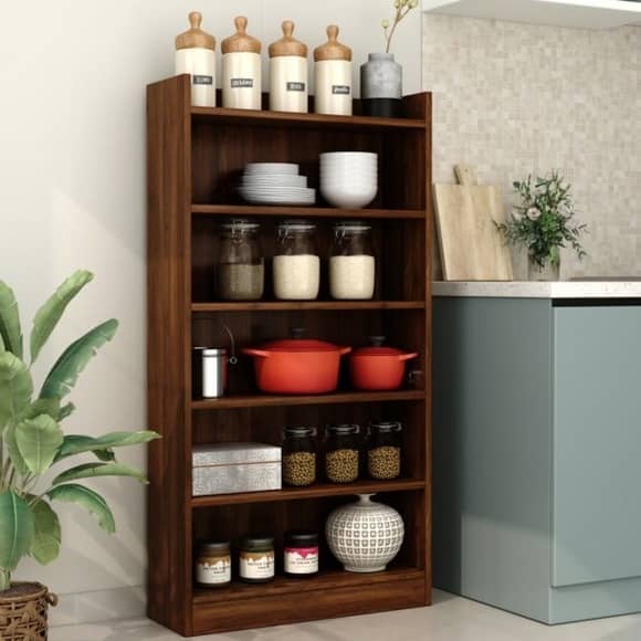 Engineered Wood Book Shelf With Multiple Storage Space (Walnut) (53x9x28) Inch