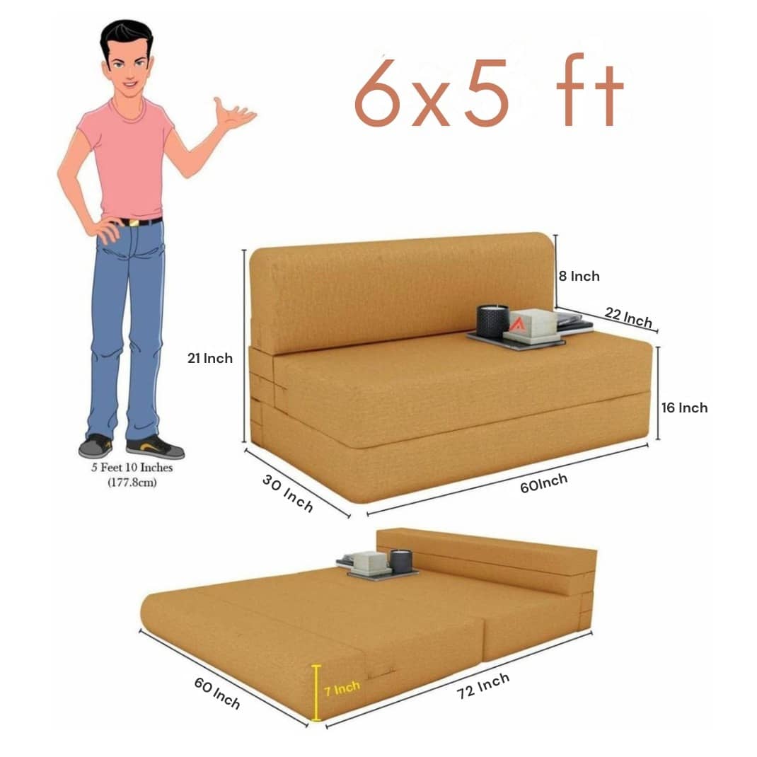Dublin Foldable Sofa Cum Bed (Mustard Yellow) (6X5)