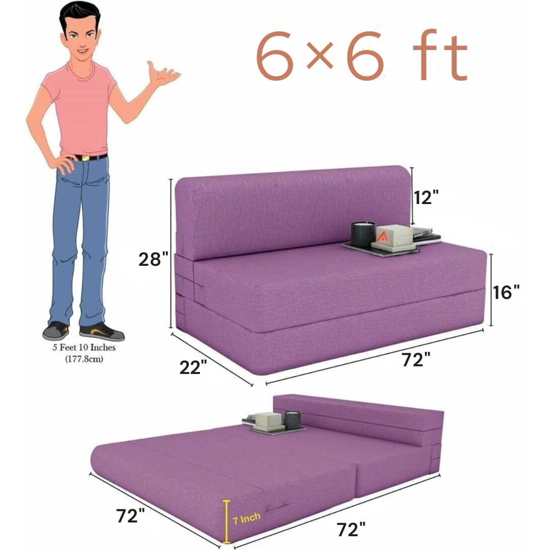 Dublin Purple Sleeper Sofa Cum Bed 3 Seater (6x6 Ft)