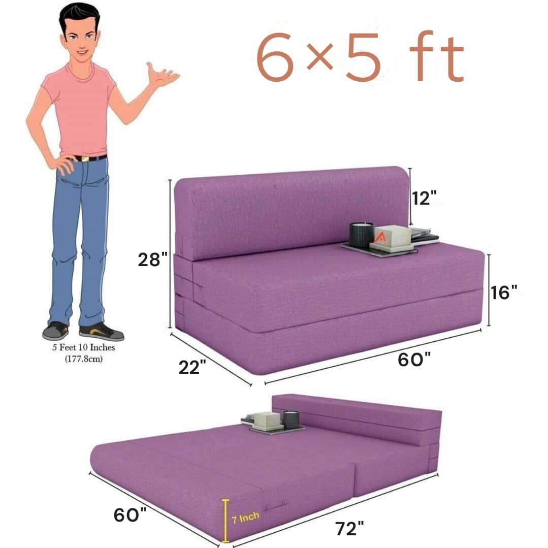 Dublin Purple Sleeper Sofa Cum Bed 2 Seater (6x5 Ft)