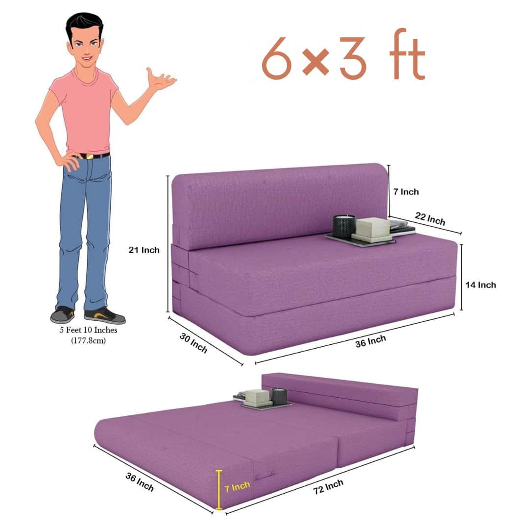 Dublin Purple Sleeper Sofa Cum Bed 1 Seater (6x3 Ft) - front_view