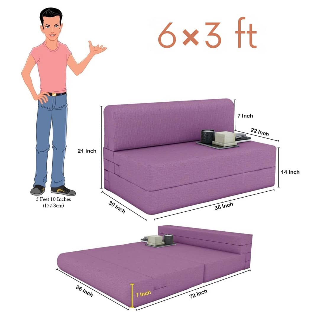 Dublin Purple Sleeper Sofa Cum Bed 1 Seater (6x3 Ft)