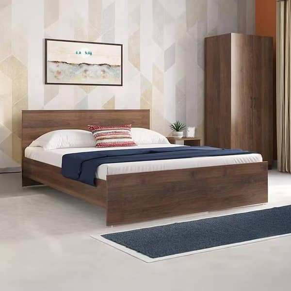 Engineered Wood Queen Size Bed In Walnut Finish (79x61x14) Inch