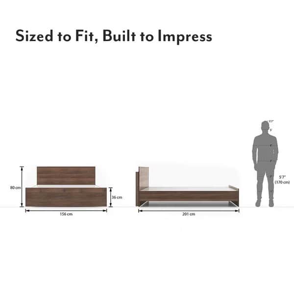 Engineered Wood Queen Size Bed In Walnut Finish (79x61x14) Inch - front_view