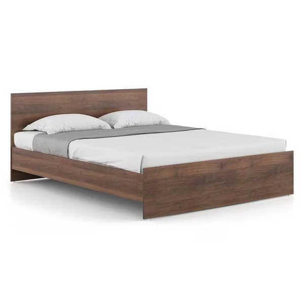 Engineered Wood Queen Size Bed In Walnut Finish (79x61x14) Inch