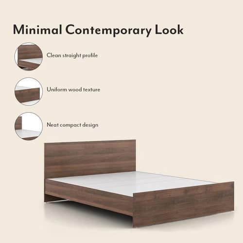Engineered Wood Queen Size Bed In Walnut Finish (79x61x14) Inch